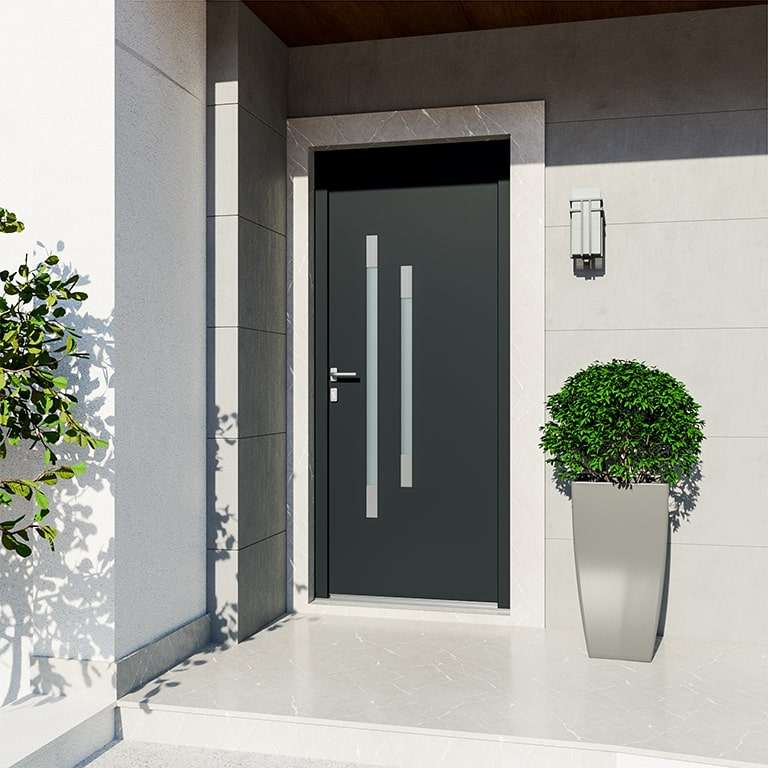 Porte d'entrée moderne en PVC - SCR Rénovation